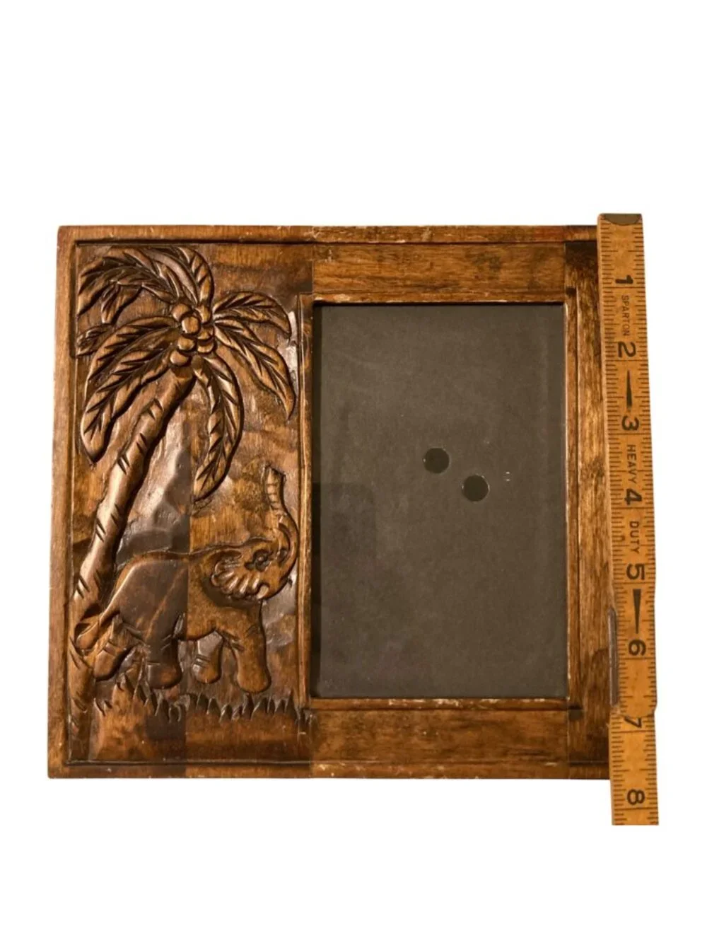 Hand Carved Wooden Elephant And Palm Tree Picture Frame